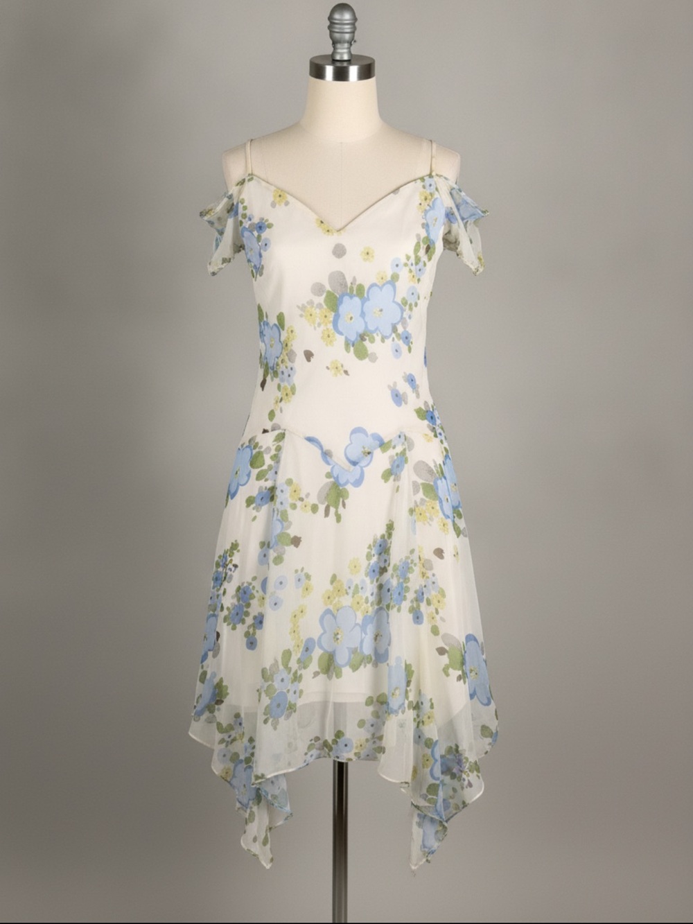 Women’s 100% Silk BCBGMAXAZRIA Midi Off the Shoulders Floral Dress 4